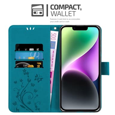 iPhone 14 Suojakuori Lompakkokotelo (Sininen)