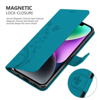 iPhone 14 Suojakuori Lompakkokotelo (Sininen)