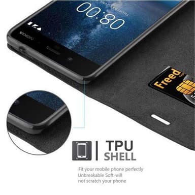 Nokia 8 2017 Suojakuori Lompakkokotelo (Musta)