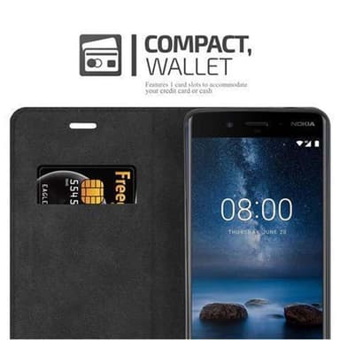Nokia 8 2017 Suojakuori Lompakkokotelo (Musta)