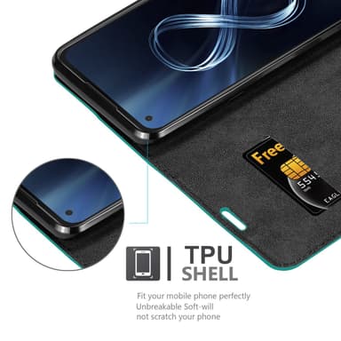 Asus ZenFone 8 Suojakuori Lompakkokotelo (Turkoosi)