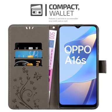 Oppo A16s / A54s Suojakuori Lompakkokotelo (harmaa)