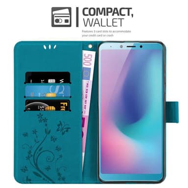 Samsung Galaxy A6s Suojakuori Lompakkokotelo (Sininen)