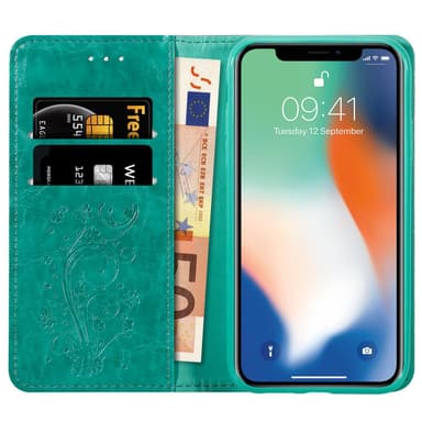 iPhone XS MAX Suojakuori Lompakkokotelo (Turkoosi)