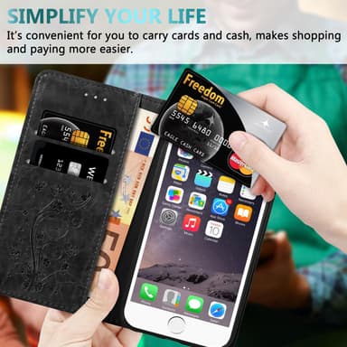iPhone 6 / 6S Suojakuori Lompakkokotelo (Musta)