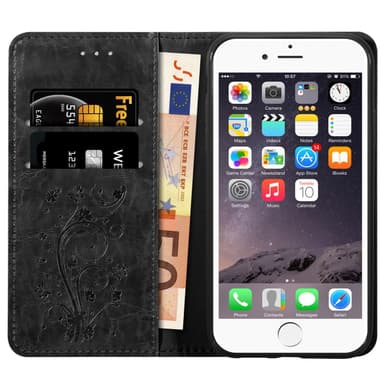 iPhone 6 / 6S Suojakuori Lompakkokotelo (Musta)
