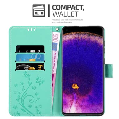Oppo FIND X5 PRO Suojakuori Lompakkokotelo (Turkoosi)