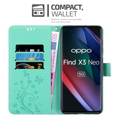 Oppo FIND X3 NEO Suojakuori Lompakkokotelo (Turkoosi)