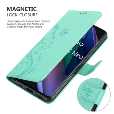 Oppo FIND X3 NEO Suojakuori Lompakkokotelo (Turkoosi)