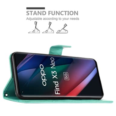 Oppo FIND X3 NEO Suojakuori Lompakkokotelo (Turkoosi)