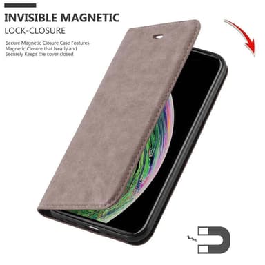 iPhone XS MAX Suojakuori Lompakkokotelo (Ruskea)