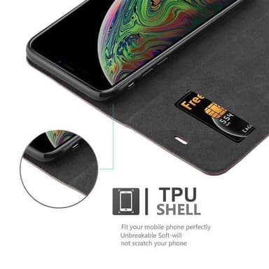 iPhone XS MAX Suojakuori Lompakkokotelo (Ruskea)