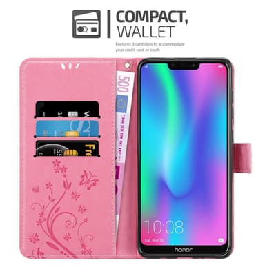 Honor 8C Suojakuori Lompakkokotelo (Vaaleanpunainen)