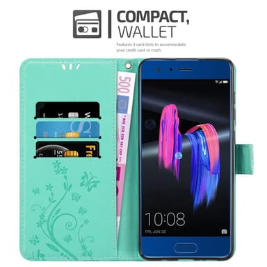 Honor 9 Suojakuori Lompakkokotelo (Turkoosi)
