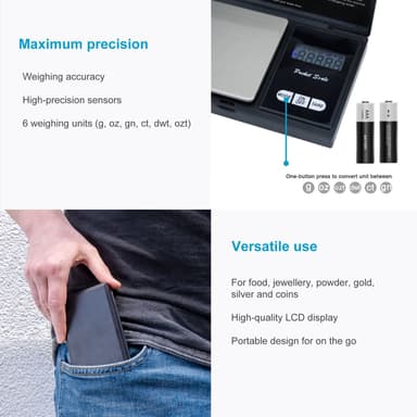 Tarkkuusvaaka 500g elektroninen taskuvaaka (musta)