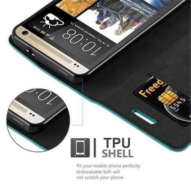 HTC ONE M7 Suojakuori Lompakkokotelo (Turkoosi)