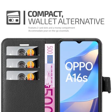 Oppo A16s / A54s Suojakuori Lompakkokotelo (Musta)