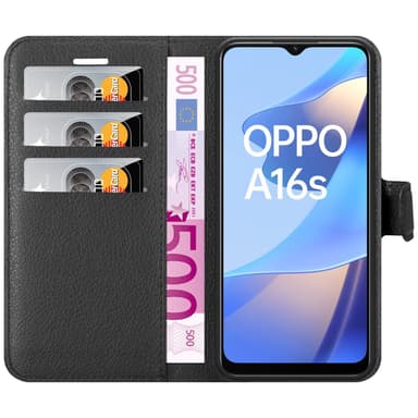 Oppo A16s / A54s Suojakuori Lompakkokotelo (Musta)