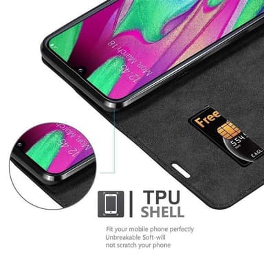 Samsung Galaxy A40 Suojakuori Lompakkokotelo (Musta)