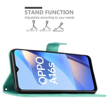 Oppo A16s / A54s Suojakuori Lompakkokotelo (Turkoosi)