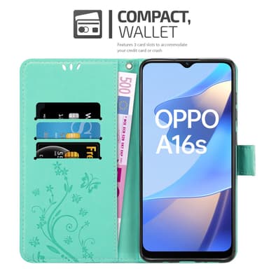 Oppo A16s / A54s Suojakuori Lompakkokotelo (Turkoosi)