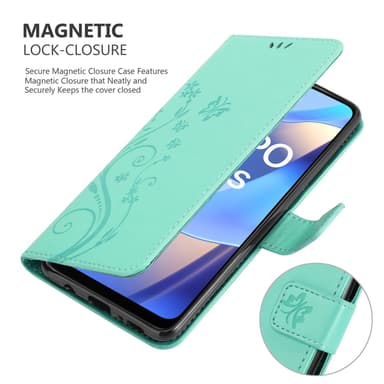 Oppo A16s / A54s Suojakuori Lompakkokotelo (Turkoosi)