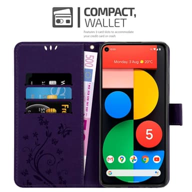 Google PIXEL 5 Suojakuori Lompakkokotelo (Violetti)