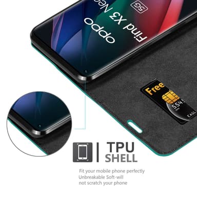 Oppo FIND X3 NEO Suojakuori Lompakkokotelo (Turkoosi)