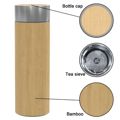 Termospullo Teekannu Kahvipannu Muki bambusta 350ml