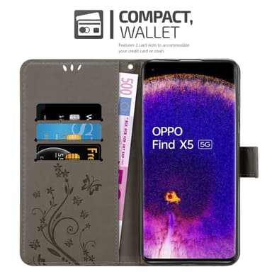Oppo FIND X5 Suojakuori Lompakkokotelo (harmaa)