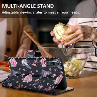 Huawei P20 Suojakuori Lompakkokotelo (Musta)