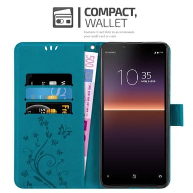 Sony Xperia 10 II Suojakuori Lompakkokotelo (Sininen)