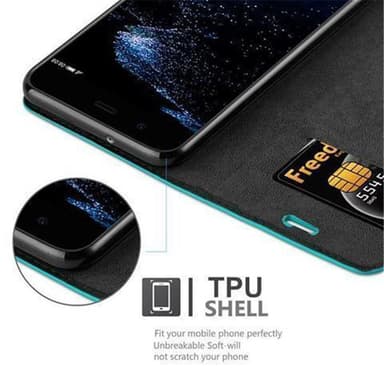 Huawei P10 PLUS Suojakuori Lompakkokotelo (Turkoosi)