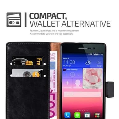 Huawei ASCEND P7 Suojakuori Lompakkokotelo (Musta)