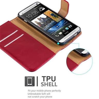 HTC ONE M7 Suojakuori Lompakkokotelo (Punainen)