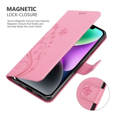 iPhone 14 Suojakuori Lompakkokotelo (Vaaleanpunainen)
