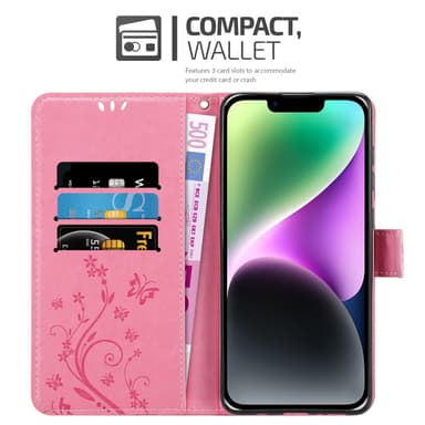 iPhone 14 Suojakuori Lompakkokotelo (Vaaleanpunainen)