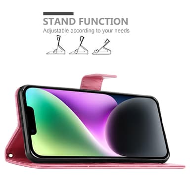 iPhone 14 Suojakuori Lompakkokotelo (Vaaleanpunainen)