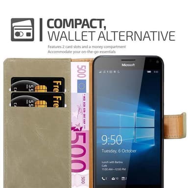 Nokia Lumia 950 XL Suojakuori Lompakkokotelo (Ruskea)