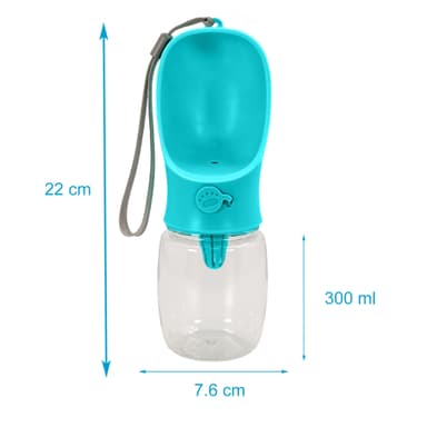 Kannettava muovinen vesipullo koirille 350 ml (sininen)