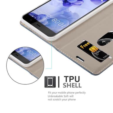 HTC U PLAY Suojakuori Lompakkokotelo (Sininen)