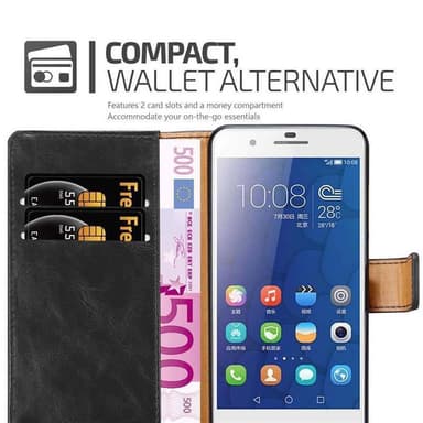 Honor 6 PLUS Suojakuori Lompakkokotelo (Musta)