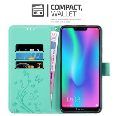 Honor 8C Suojakuori Lompakkokotelo (Turkoosi)
