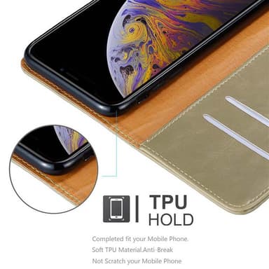 iPhone XS MAX Suojakuori Lompakkokotelo (Ruskea)