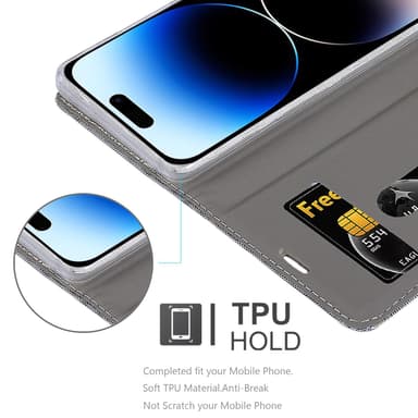 iPhone 14 PRO Suojakuori Lompakkokotelo (harmaa)
