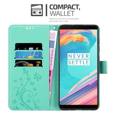 OnePlus 5T Suojakuori Lompakkokotelo (Turkoosi)