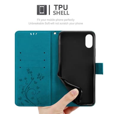 iPhone X / XS Suojakuori Lompakkokotelo (Sininen)