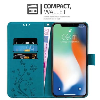 iPhone X / XS Suojakuori Lompakkokotelo (Sininen)