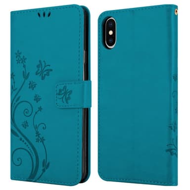 iPhone X / XS Suojakuori Lompakkokotelo (Sininen)