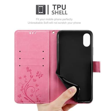 iPhone XR Suojakuori Lompakkokotelo (Vaaleanpunainen)